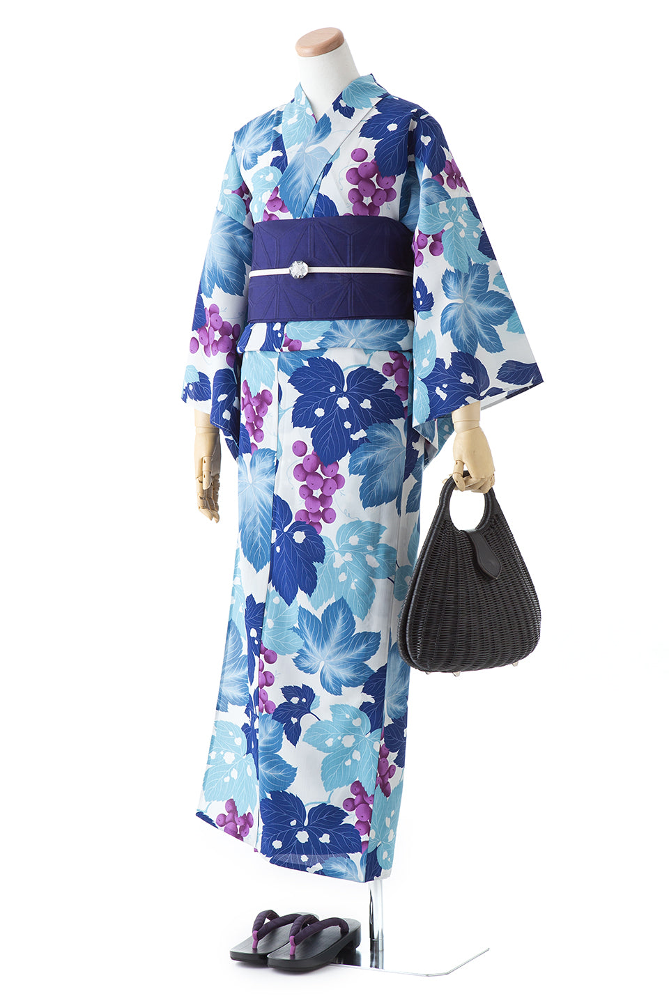 浴衣　着物　単衣　美品　パープル　紫　ぶどう　マスカット　グレープ　撫松庵 浴衣 着物 単衣 美品 パープル 紫 ぶどう マスカット グレープ
