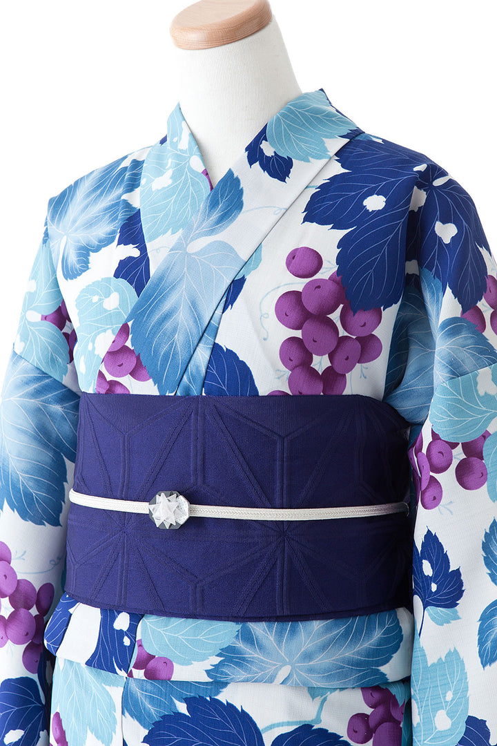 浴衣 着物 単衣 美品 パープル 紫 ぶどう マスカット グレープ