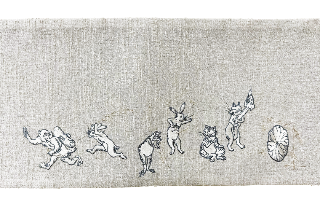 レディス半幅帯/刺繍/猫獣戯画